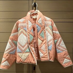 Sea New York Peach Patchwork Quilted Bomber Jacket kimono type style coat